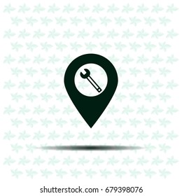 screwdriver and wrench on map pointer.vector illustration.