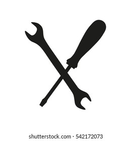 a screwdriver and a wrench on a white background