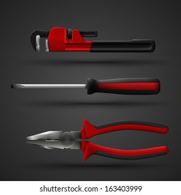 Screwdriver, wrench and pliers. Vector tools collection
