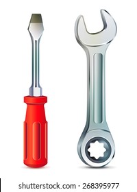 Screwdriver and wrench, realistic vector