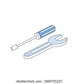 Screwdriver wrench service. Vector 3d line isometric, color web icons, new flat style. Creative illustration, idea for infographics.