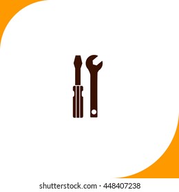 Screwdriver and Wrench sign. Brown icon on white background