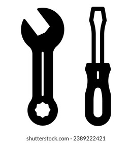 Screwdriver and wrench solid icon, construction tools concept, screwdriver and spanner vector sign on white background, glyph style icon for mobile concept and web design. Vector graphics