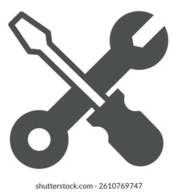 Screwdriver with wrench solid icon, repair service concept. Vector graphics. Repair tools sign on white background, glyph style icon for mobile or web design