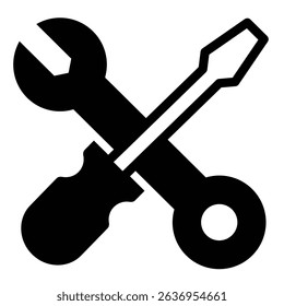 Screwdriver with wrench solid icon, repair service concept. Vector graphics. Repair tools sign on white background, style mobile or design