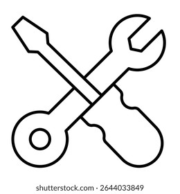 Screwdriver with wrench thin line icon, repair service concept. Vector graphics. Repair tools sign on white background, style mobile or design
