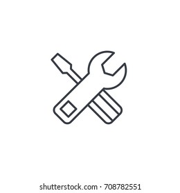 screwdriver, wrench tool, setup, settings thin line icon. Linear vector illustration. Pictogram isolated on white background