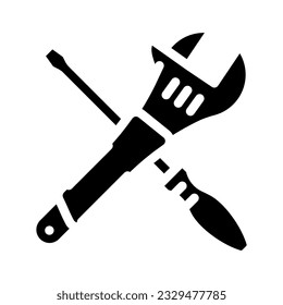 screwdriver and wrench tool work glyph icon vector. screwdriver and wrench tool work sign. isolated symbol illustration