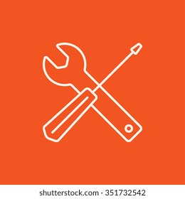 Screwdriver and wrench tools line icon for web, mobile and infographics. Vector white icon isolated on red background.