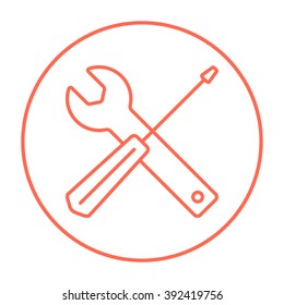 Screwdriver and wrench tools line icon.