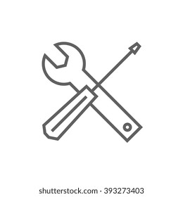 Icono de la línea de herramientas de destornillador y llave.