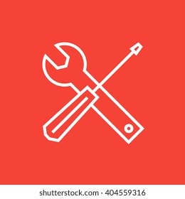 Screwdriver and wrench tools line icon.