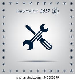 Screwdriver and Wrench. Tools vector icon.