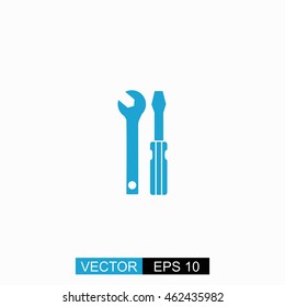 Screwdriver and Wrench vector. Isolated blue icon on white background.