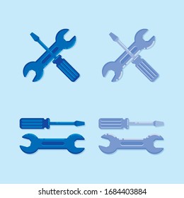 Screwdriver and wrench vector. Maintenance symbol, with blue and purple color, flat design Vector illustration