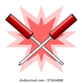 Screwdrivers With Background, a hand drawn vector illustration of screwdrivers placed over a simple background (all parts are on their own separate groups for easy editing).