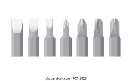 Screw-drivers bit in line isolated - realistic illustration