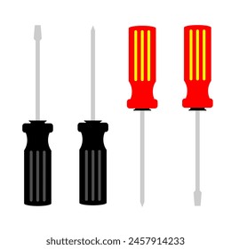 screwdrivers. handyman tools. plus type screwdrivers and minus type screwdrivers cartoon style in various colour. vector editabe isolated in white