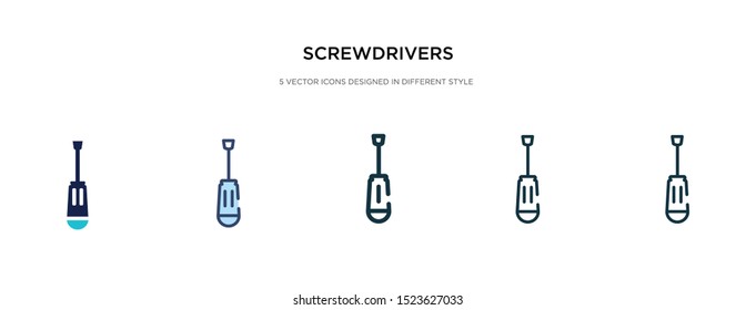 screwdrivers icon in different style vector illustration. two colored and black screwdrivers vector icons designed in filled, outline, line and stroke style can be used for web, mobile, ui