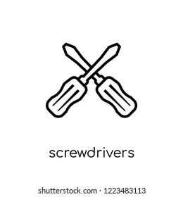 Screwdrivers icon. Trendy modern flat linear vector Screwdrivers icon on white background from thin line Construction collection, editable outline stroke vector illustration