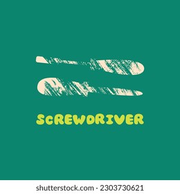 Destornilladores aislados en el fondo verde. Resumen de las herramientas de trabajo. Ilustración para tarjeta, plantilla de afiches, etc.