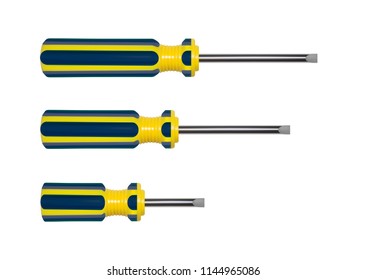 Screwdrivers isolated on white background.Screwdriver in the vector.The screwdrivers are photorealistic.Vector illustration.