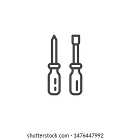 Screwdrivers line icon. linear style sign for mobile concept and web design. Bladed and Phillips head screwdriver outline vector icon. Symbol, logo illustration. Vector graphics