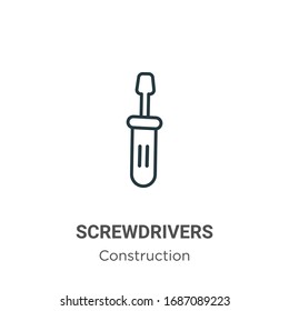 Screwdrivers outline vector icon. Thin line black screwdrivers icon, flat vector simple element illustration from editable construction concept isolated stroke on white background