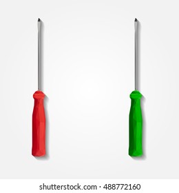 Screwdrivers with the red handle low resolution flat triangle polygon vector eps10