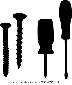 Screwdrivers and self-tapping screws included. Vector image.