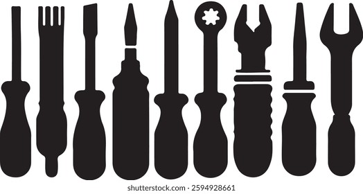 Screwdrivers silhouette icon bundle on white background