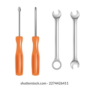 Screwdrivers and wrench keys set. vector
