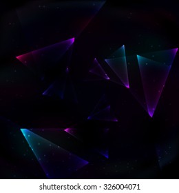 Screw-in spiral flow soap three glowing purple, blue and pink triangles on a space of retro background.