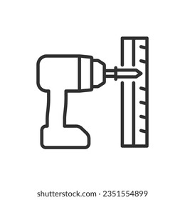 Screwing screws into the wall, linear icon, drilling walls. Line with editable stroke