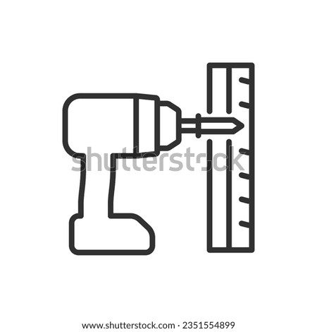 Screwing screws into the wall, linear icon, drilling walls. Line with editable stroke
