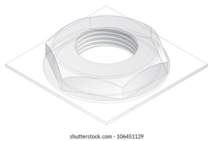 Screw-nut, isometric projection, engineering graphics