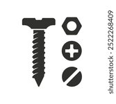 Screws bolt nut black vector design illustration isolated white background