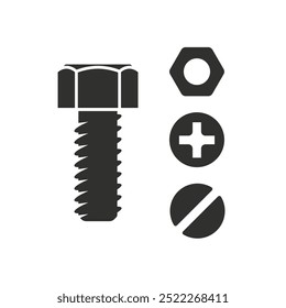 Screws bolt nut black vector design illustration isolated white background