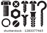 Screws, bolt, nut, wall plug, washer spring, hook, nails and rivets isolated on white background. Vector sign and illustration.