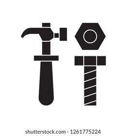 Screws and bolts black vector concept icon. Screws and bolts flat illustration, sign