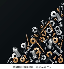 Screws bolts and different tools realistic background vector illustration