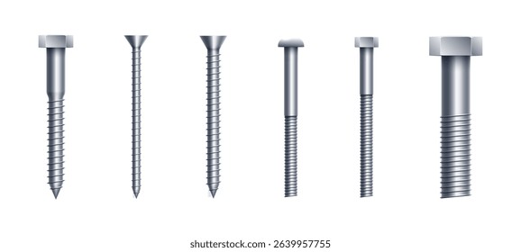 Screws and bolts and fasteners vector realistic set