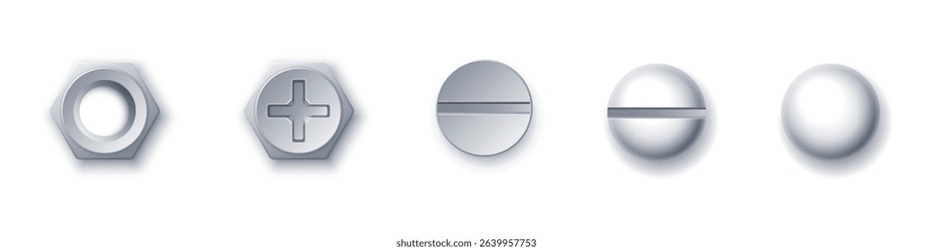 Screws and bolts heads vector realistic set