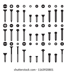 Screws and bolts icon set. Vector.