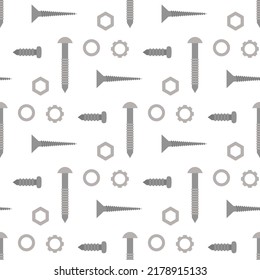 screws, bolts and nuts vector seamless pattern on white background