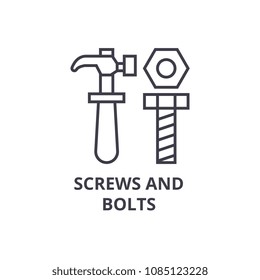 screws and bolts vector line icon, sign, illustration on background, editable strokes