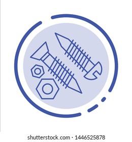 Screws, Building, Construction, Tool, Work Blue Dotted Line Line Icon