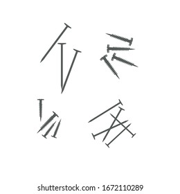 Schrauben für Tischlerarbeiten. Flaches Bild einzeln auf weißem Hintergrund. Vektorillustration
