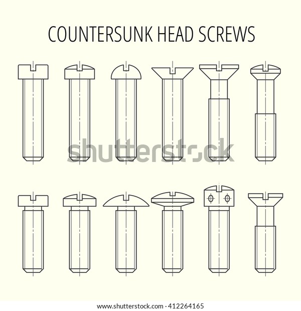 Screws Countersunk Head Different Types Head 스톡 벡터(로열티 프리) 412264165