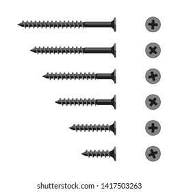 Screws and cross hands. Different length of black screws.